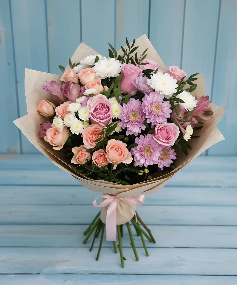 Букет цветов из: Хризантемы, Розы и Альстромерии в Алтайском