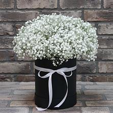 Цветочная композиция из Гипсофила в шляпной коробке в Алтайском